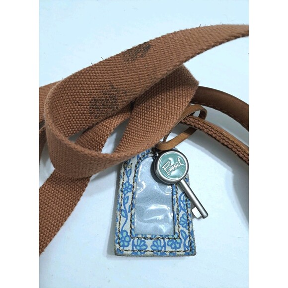 Vintage Key Per FOSSIL Large Floral Duffle Bag Weekender Travel Tote Bag Blue - Picture 8 of 13